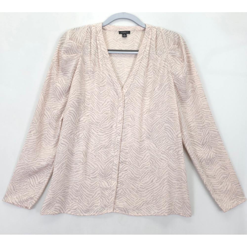 Ann Taylor Women 8 Pink Lt Taupe Zebra Print Puff Shoulder Blouse Neutral